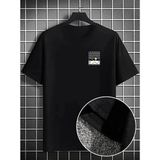 ModaSize(17163) Erkek Dağ Grafikli Tişört, Yaz Için Büyük Beden Rahat T-Shirt - Siyah-L-