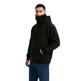 ModaSize(1848) Samuray Ninja Çift Kapüşonlu Zıp Fermuarlı Kanguru Cepli Tam Fermuarlı Hoodie Sweatshirt - Siyah-M-