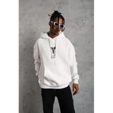 ModaSize(19647) Unisex Sırt Baskılı Kapüşonlu Üç Iplik Oversize Sweatshirt - Beyaz-M-