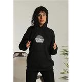 ModaSize(19678) Unisex Sırt Baskılı Kapüşonlu Üç Iplik Oversize Sweatshirt - Siyah-M-