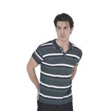 ModaSize(20868) Erkek Yakalı Slim Fit Dokuma Çizgili T-Shirt - Haki-L-