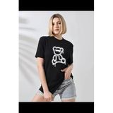 ModaSize(230) Unisex Bisiklet Yaka Baskılı T-Shirt - Siyah-L-