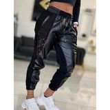 ModaSize(2633) Kadın Yüksek Bel Lastikli Yanda Dantel Detaylı Bağcıklı Deri Pantolon-2XL-3XL