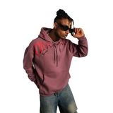 ModaSize(2709) Erkek Ön ve Arka Baskılı Kapüşonlu 3 Iplik Sweatshirt - Gül Kurusu-L-