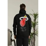 ModaSize(2856) Erkek Sırt Baskılı Oversize Üç Iplik Kapüşonlu Sweatshirt - Siyah-XL-