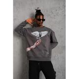 ModaSize(613) Erkek Güvercin Baskılı Sweatshirt - Gri-M-