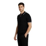 ModaSize(6891) Erkek Fermuarlı Yaka Fitilli Triko Kısa Kollu Regular Fit Tişört T-Shirt - Siyah-L-