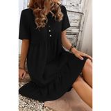 ModaSize(7075) Kadın Kısa Kollu Yakası Bağcıklı Önden Düğmeli Fırfır Desenli Süprem Elbise-2XL-3XL
