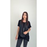 ModaSize(8537) Kadın Kısa Kollu Yuvarlak Yaka Viskon Bluz + Kolsuz Fermuarlı Çatlak Deri Yelek-2XL-3XL