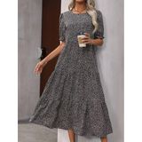ModaSize(8919) Kadın Mini Leopar Desen Midi Üç Kat Elbise-S-M