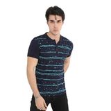 ModaSize(946) Erkek Yakalı Slim Fit Pike Çizgili T-Shirt - Lacivert-M-