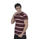 ModaSize(957) Erkek Yakalı Slim Fit Dokuma Çizgili T-Shirt - Bordo-M-