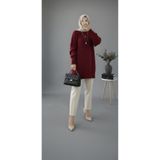 MODASPARK Bordo Bisiklet Yaka Oversize Triko Tunik