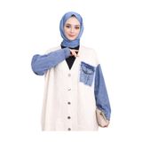 MODASPARK Krem Kot Garnili Triko Örme Cepli Uzun Kadın Düğmeli Tesettür Hırka