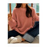 MODASPARK Yavru Ağzı Pembe Bisiklet Yaka Oversize Kadın Triko Kazak