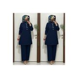 modasura 7044 K 90 lacivert DÜĞMELİ fitilli burgu kumaş tunik pantolon takım buyuk beden yeni sezon