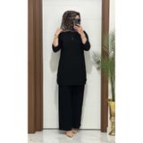 modasura 7045 K 110 SİYAH sandy kumaş düğmelı TUNİK PANTOLON TAKIM büyük beden yeni sezon