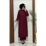 modasura 8811 K120 BORDO yanları garnili tunik pantolon aerobın Kumaş ikili takım buyuk beden