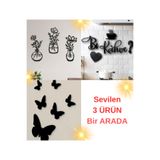 MODAT 3 lü Vazo Çiçekler + Bi Kahve+ 6 lı Kelebek Duvar Dekorasyonu 3 Ürün Bir Arada