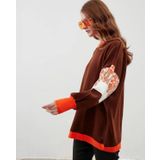 Modatalika Kadın Uzun Kollu Düz ve Kolları Desen Kombinli Oversize Triko Tunik
