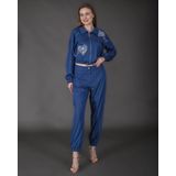 Modatalika Kadın Yeni Sezon Denim Ceket Taş Detaylı Pantolon Spor İkili Takım