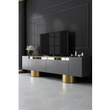 Modatte Bohem Gold Metal Ayaklı Gold Tasarım Antrasit Tv Sehpası