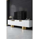 Modatte Bohem Gold Metal Ayaklı Gold Tasarım Beyaz Tv Ünitesi