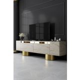Modatte Bohem Gold Metal Ayaklı Gold Tasarım Traverten Mermer Tv Sehpası