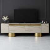 Modatte Mobilya MODATTE Bohem Gold Demir Ayaklı Beyaz Tv Ünitesi Tv Sehpası - Beyaz - Gold