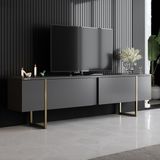 Modatte Mobilya MODATTE Luxe Gold Demir Ayaklı Antrasit Tv Ünitesi Tv Sehpası - Antrasit - Gold