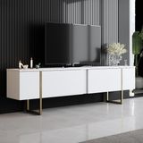 Modatte Mobilya MODATTE Luxe Gold Demir Ayaklı Beyaz Tv Ünitesi Tv Sehpası - Beyaz - Gold