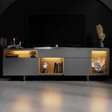 Modatte Mobilya MODATTE Norm Gold Demir Ayaklı Rgb LED Işık Sistemli Antrasit Tv Ünitesi Tv Sehpası - Antrasit - Gold