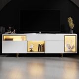 Modatte Mobilya MODATTE Norm Gold Demir Ayaklı Rgb LED Işık Sistemli Beyaz Tv Ünitesi Tv Sehpası - Beyaz - Gold