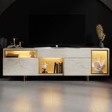 Modatte Mobilya MODATTE Norm Gold Demir Ayaklı Rgb LED Işık Sistemli Traverten Tv Ünitesi Tv Sehpası