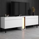 Modatte Mobilya MODATTE Nova Siyah Demir Ayaklı Rgb LED Işık Sistemli Beyaz Tv Ünitesi Tv Sehpası - Beyaz - Siyah