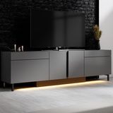 Modatte Mobilya MODATTE Paris Siyah Demir Ayaklı Rgb LED Işık Sistemli Antrasit Tv Ünitesi Tv Sehpası - Antrasit - Siyah