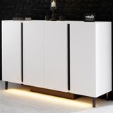 Modatte Mobilya MODATTE Paris Siyah Demir Ayaklı Rgb LED Işık Sistemli Beyaz Konsol - Beyaz - Siyah