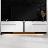Modatte Mobilya MODATTE Paris Siyah Demir Ayaklı Rgb LED Işık Sistemli Beyaz Tv Ünitesi Tv Sehpası - Beyaz - Siyah