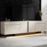 Modatte Mobilya MODATTE Paris Siyah Demir Ayaklı Rgb LED Işık Sistemli Traverten Tv Ünitesi Tv Sehpası - Traverten - Siyah