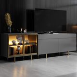 Modatte Mobilya MODATTE Vienna Gold Demir Ayaklı Rgb LED Işık Sistemli Antrasit Tv Ünitesi Tv Sehpası - Antrasit - Gold
