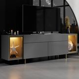 Modatte Mobilya MODATTE Zenith Gold Demir Ayaklı Rgb LED Işık Sistemli Antrasit Tv Ünitesi Tv Sehpası - Antrasit - Gold