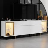 Modatte Mobilya MODATTE Zenith Gold Demir Ayaklı Rgb LED Işık Sistemli Beyaz Tv Ünitesi Tv Sehpası - Beyaz - Gold