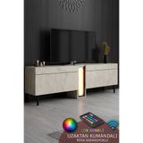 Modatte NOVA TV ÜNİTESİ LED IŞIKLI METAL AYAKLI MODERN TASARIM TRAVERTEN TV SEHPASI