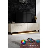 Modatte PARİS TV ÜNİTESİ LED IŞIKLI METAL AYAKLI MODERN TRAVERTEN TV SEHPASI