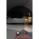 Modatte TENON 213.2 cm TV ÜNİTESİ RGB LED IŞIKLI GOLD DEMİR AYAKLI RAFLI DOLAPLI ANTRASİT TV SEHPASI