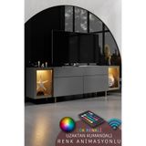 Modatte ZENİTH TV ÜNİTESİ RGB LED IŞIKLI GOLD DEMİR AYAKLI RAFLI DOLAPLI ANTRASİT TV SEHPASI