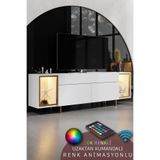 Modatte ZENİTH TV ÜNİTESİ RGB LED IŞIKLI GOLD DEMİR AYAKLI RAFLI DOLAPLI BEYAZ TV SEHPASI