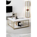 Modatte - Zenn 90X90X40 Cm Beyaz Orta Sehpa - 3.6 Cm Kalınlıkta Üst Tabla - Tymd146