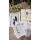 MODATU 4lü bohça seti kanaviçe işleme kiti/ çıtıpıtı mavi çiçekler