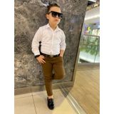 Modavals Erkek Cocuk 3 Parca Gabardın Pantolon & Gomlek & Kemer Kombın-Beyaz-745236982